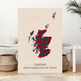Clan Byres 2 Tartan Scotland Map Canvas “Tartan Runs Through My Veins” Wall Art PC49
